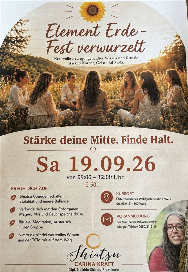 Ankündigungsplakat für den Workshop „Element Erde – Fest verwurzelt